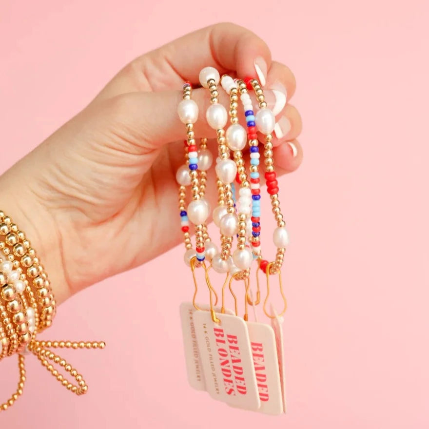 Beaded Blondes | Red, White & Blues Sprinkle Stretchy Bracelet - preenteronline