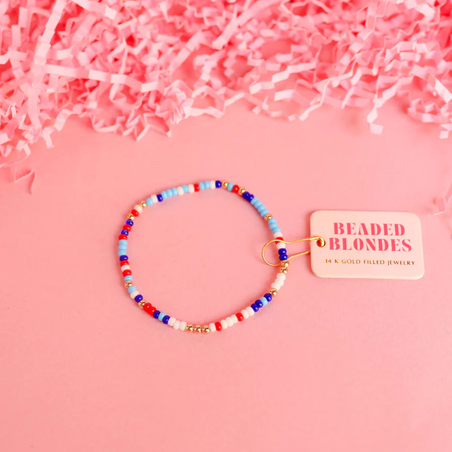 Beaded Blondes | Red, White & Blues Sprinkle Stretchy Bracelet - preenteronline