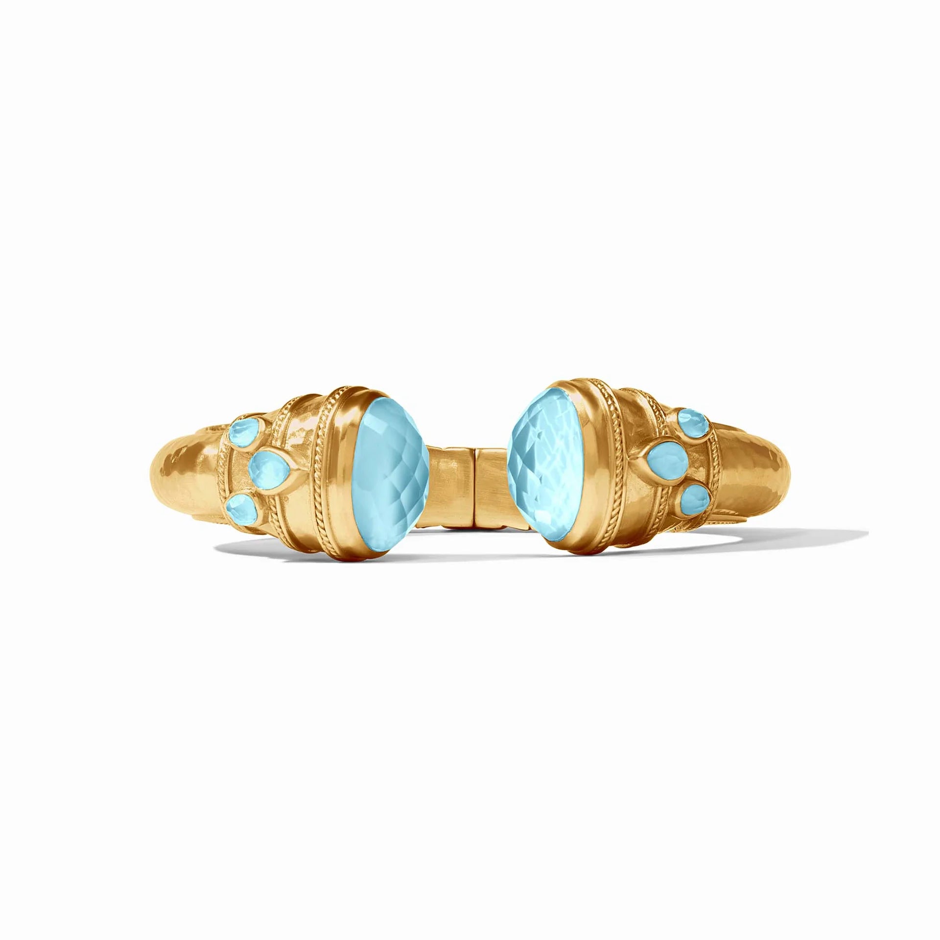 Julie Vos | Cannes Cuff Bracelet with Iridescent Capri Blue Crystals in Gold - preenteronline