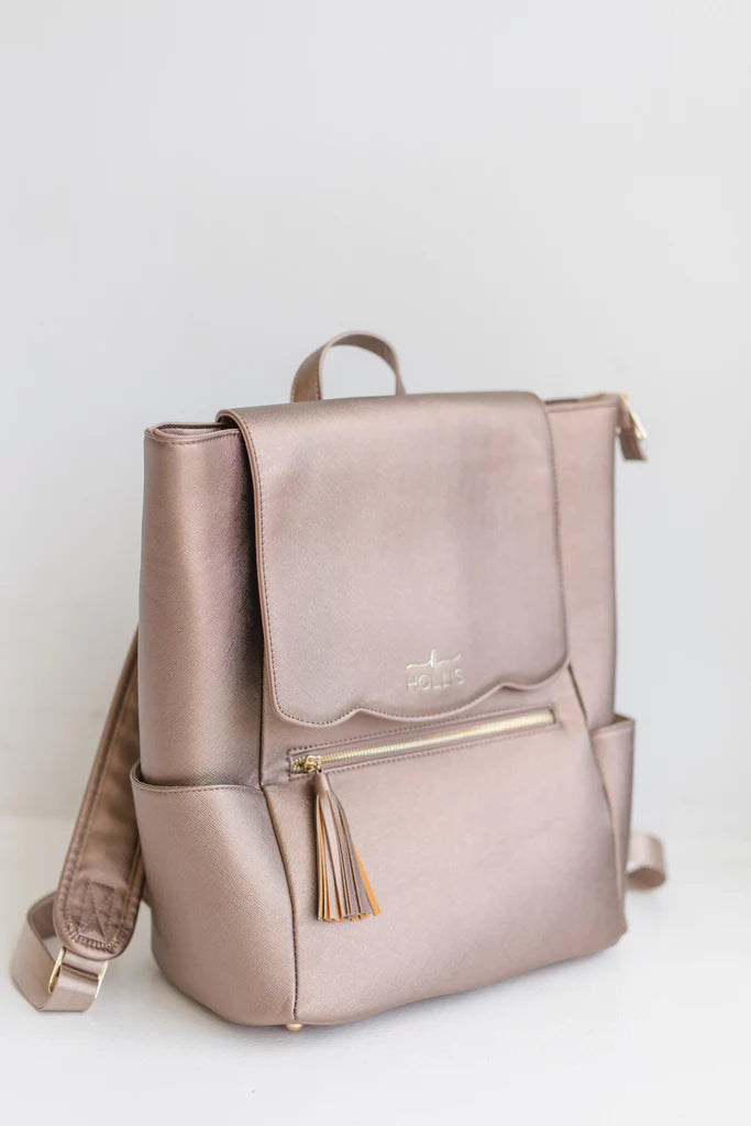 Hollis | Frilly Full Size Backpack in Metallic Mocha - preenteronline