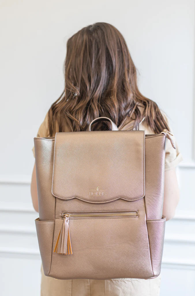 Hollis | Frilly Full Size Backpack in Metallic Mocha - preenteronline