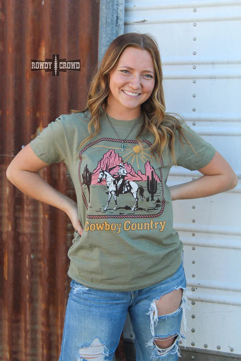 Online Exclusive | Cowboy Country Short Sleeve Graphic Tee in Green - preenteronline