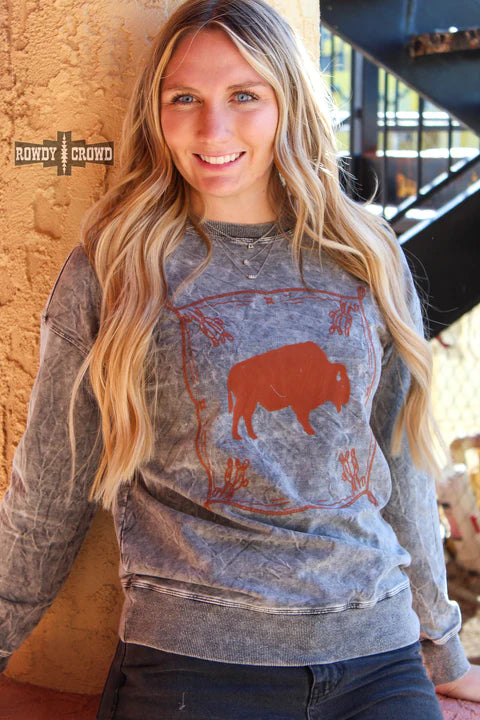 Online Exclusive | Blazing Buffalo Long Sleeve Sweater in Grey - preenteronline