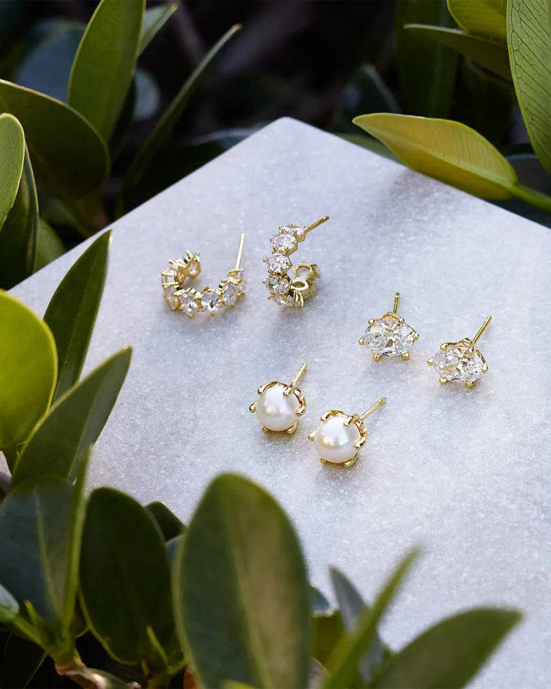 Kendra Scott | Cailin Gold Crystal Stud Earrings in White Crystal - preenteronline