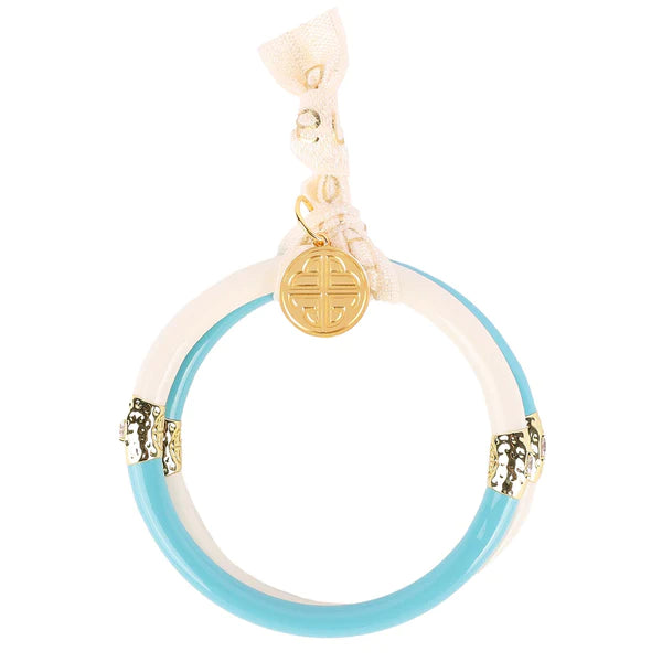 BuDhaGirl | Set of Two | Yin & Yang All Weather Bangles in Turquoise/Ivory - preenteronline