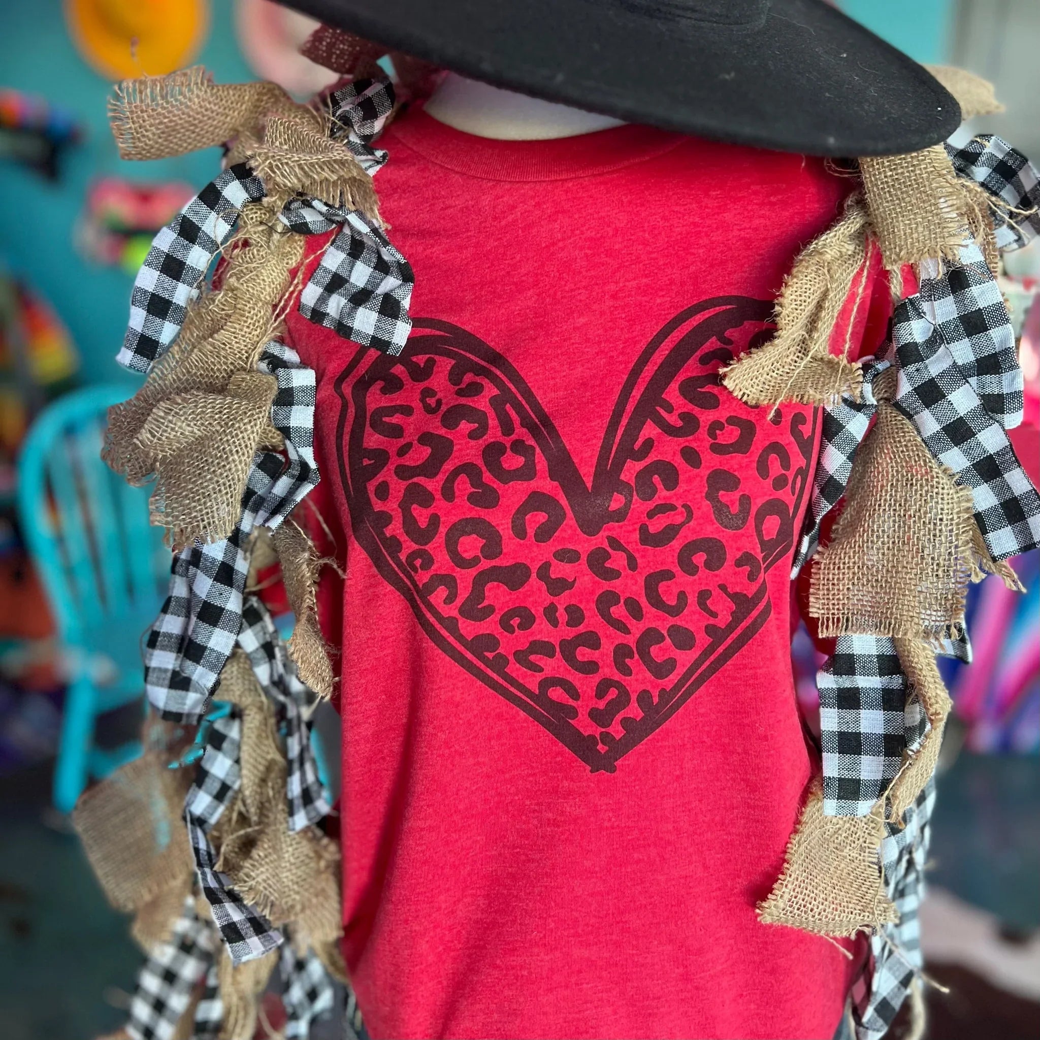 Online Exclusive | Leopard Print Heart Short Sleeve Graphic Tee in Heather Red - preenteronline