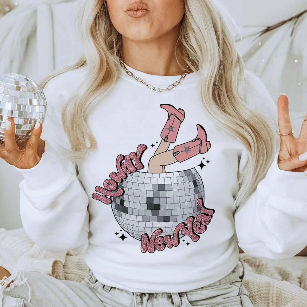 Online Exclusive | Disco Ball New Year Graphic Sweatshirt in White - preenteronline