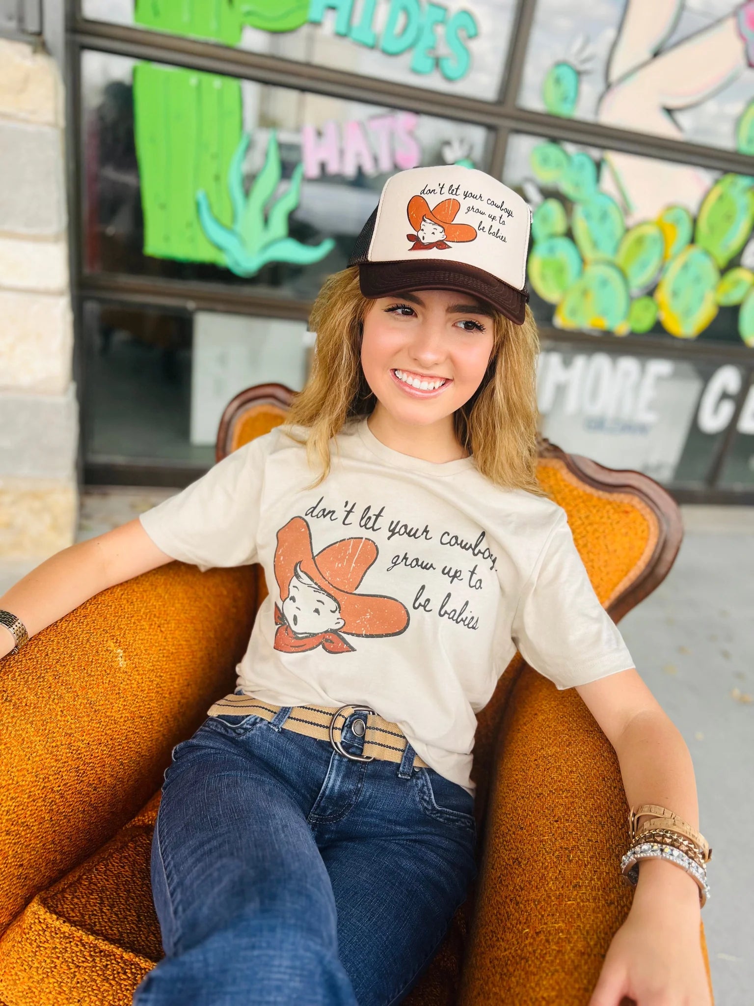 Online Exclusive |Don't Let Your Cowboys Grow Up To Be Babies Graphic Tee in Cream - preenteronline