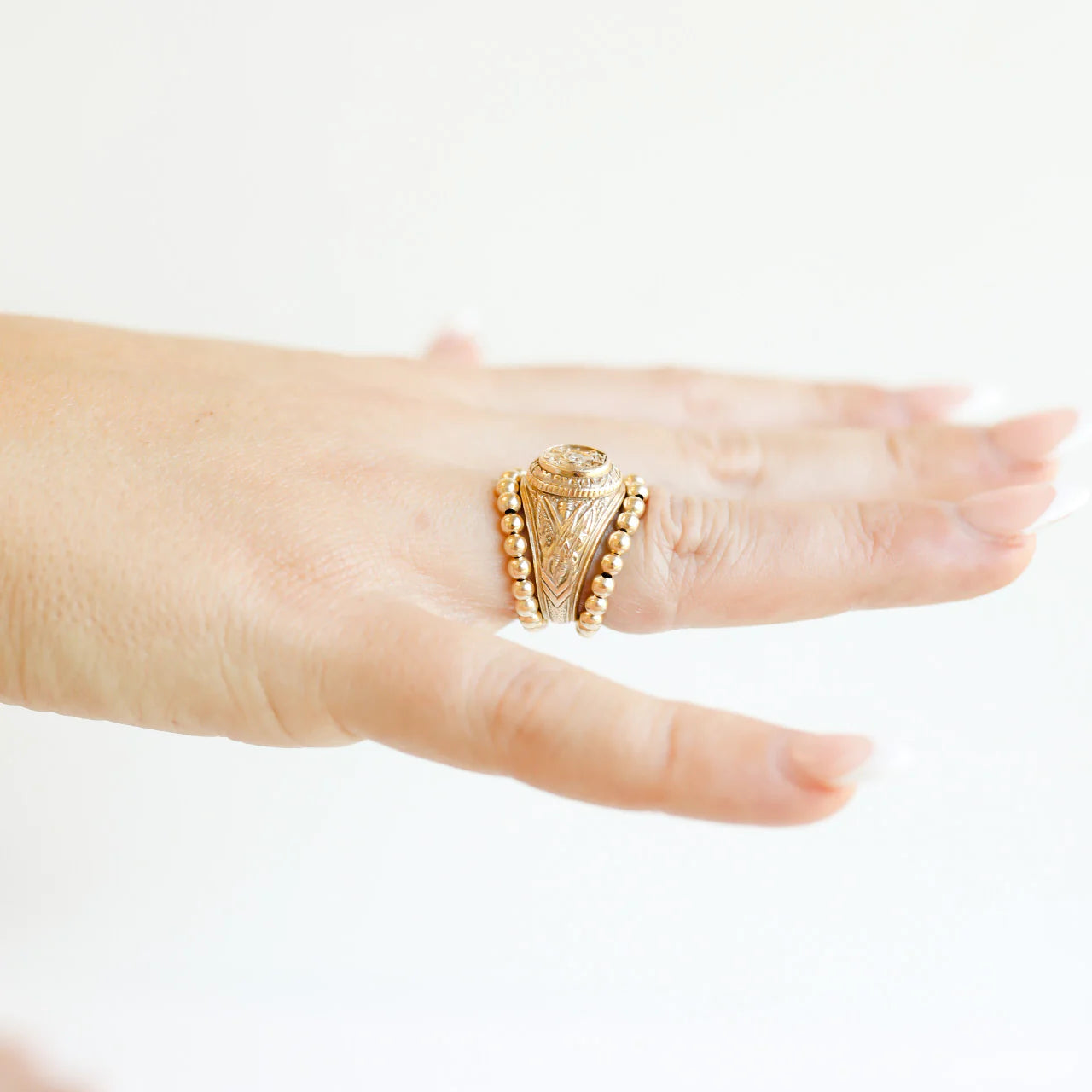 Beaded Blondes | Lauren 3MM Beaded Band Ring in Gold - preenteronline