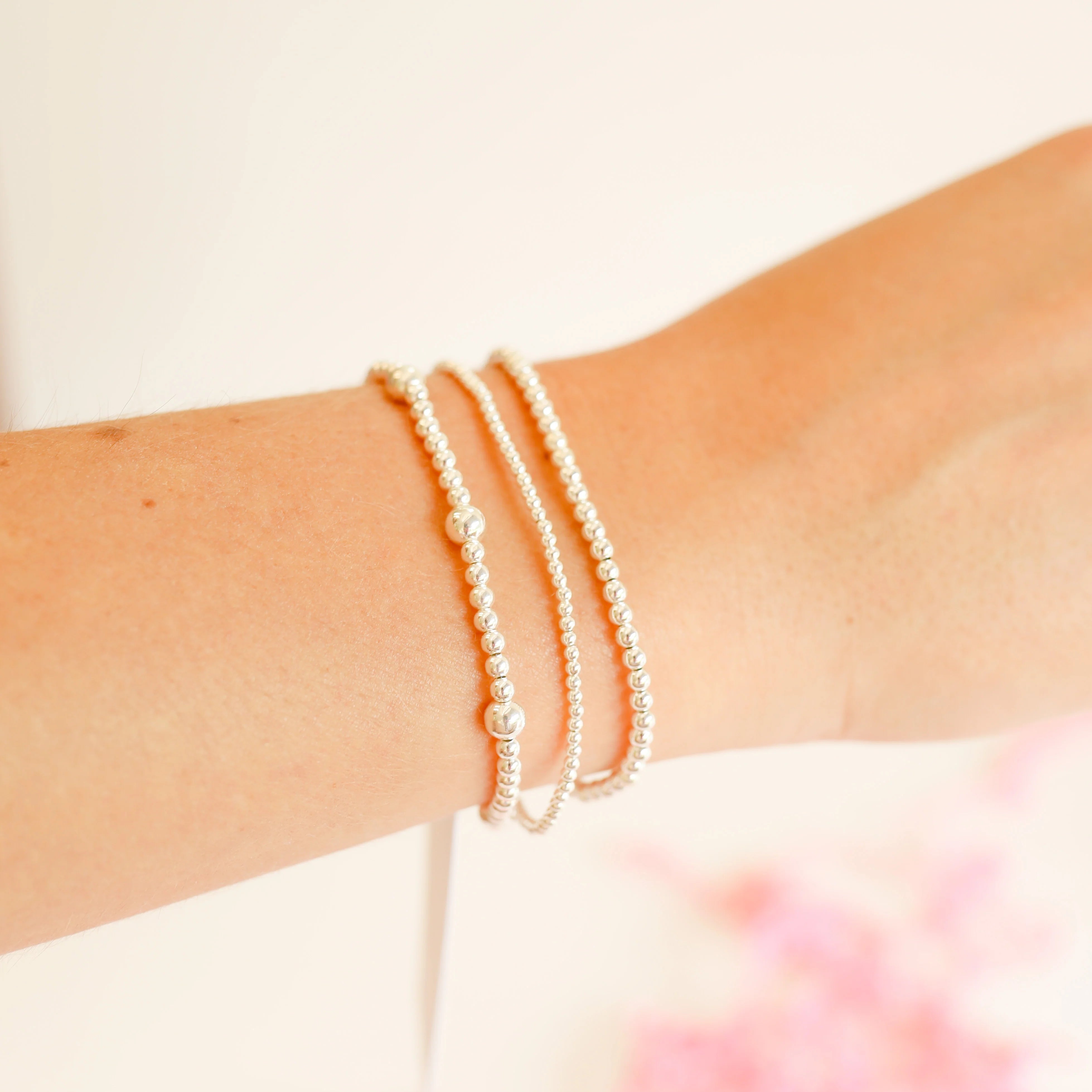 Beaded Blondes | Set of Three | Dainty Everyday Bracelet Stack in Silver - preenteronline