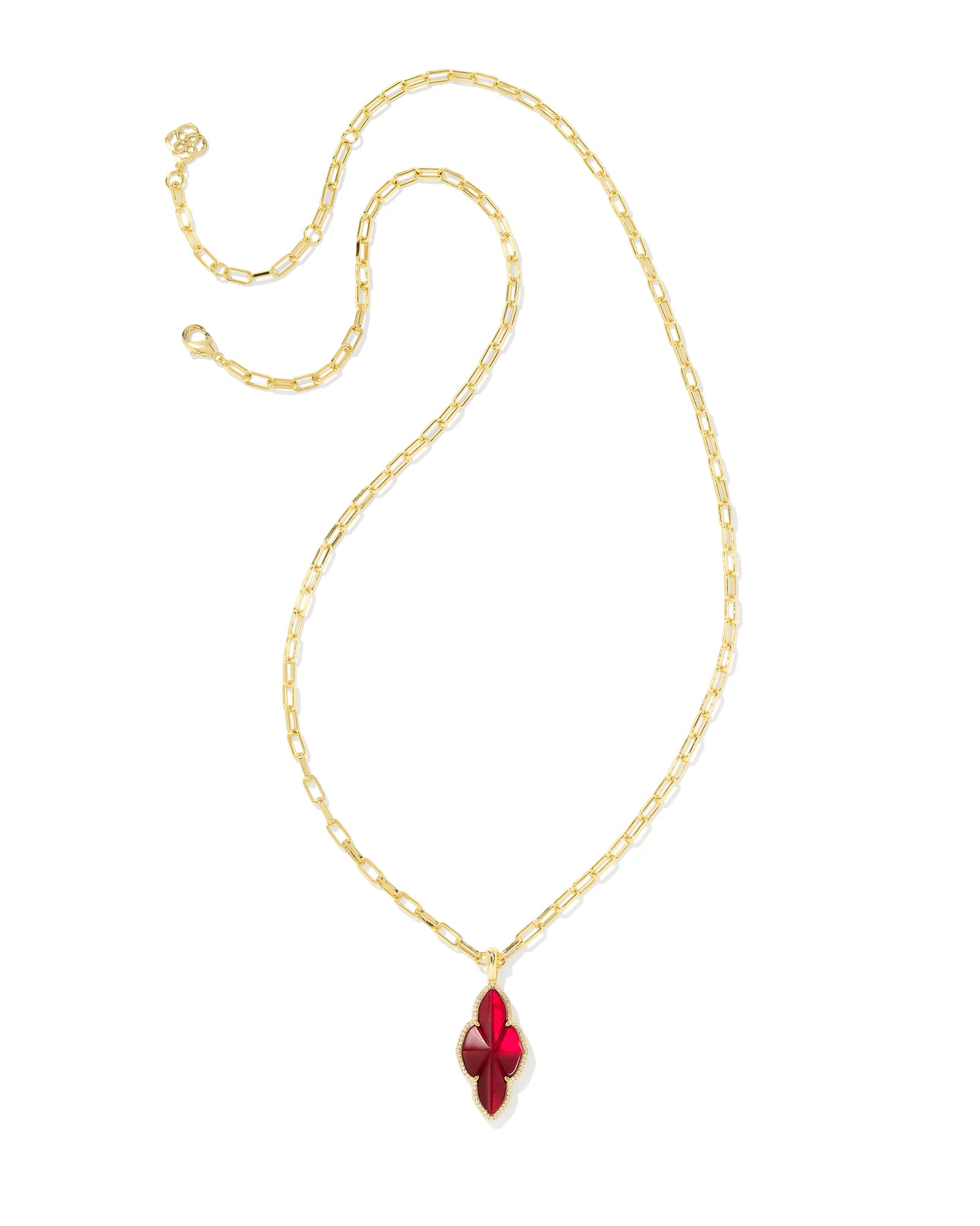 Kendra Scott | Abbie Gold Pave Frame Large Long Pendant Necklace in Cranberry Red Illusion