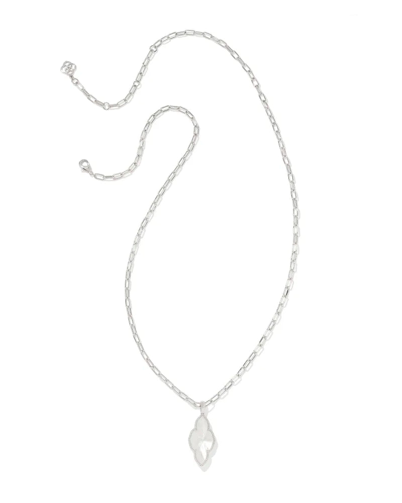 Kendra Scott | Abbie Silver Pave Frame Large Long Pendant Necklace in Ivory Mother-of-Pearl