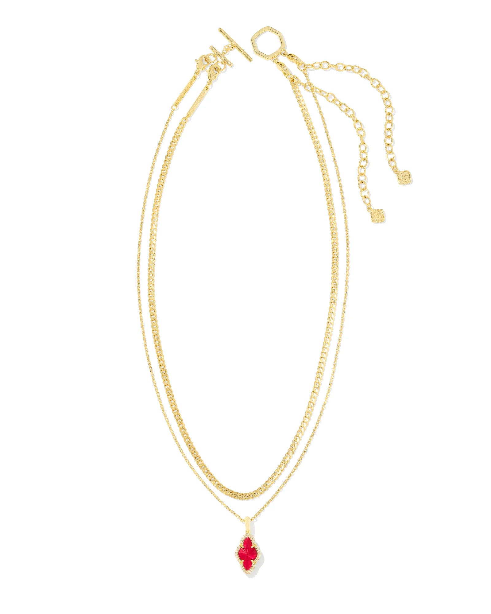 Kendra Scott | Abbie Gold Pave Frame Multi Strand Necklace in Cranberry Red Illusion