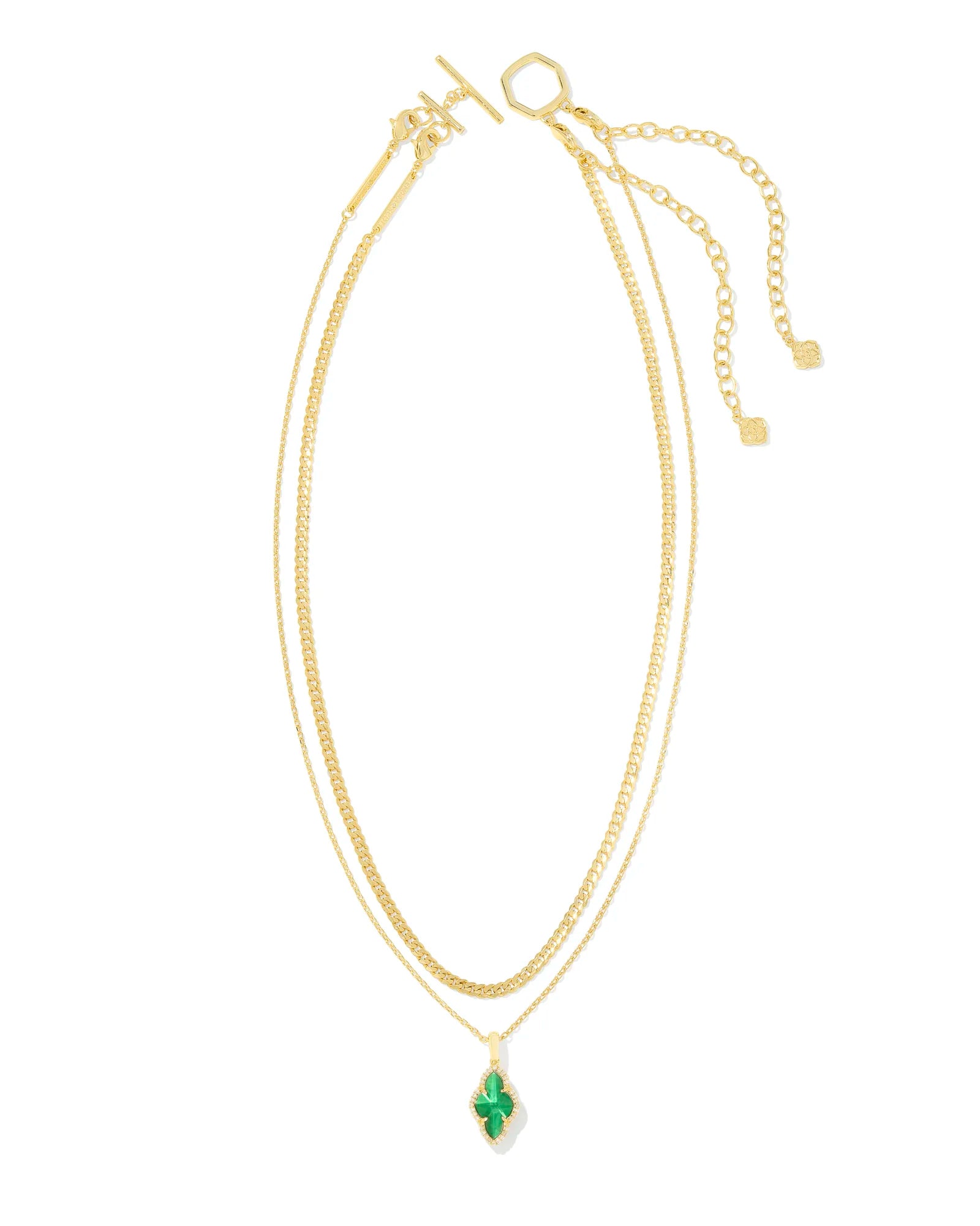 Kendra Scott | Abbie Gold Pave Frame Multi Strand Necklace in Emerald Green Illusion