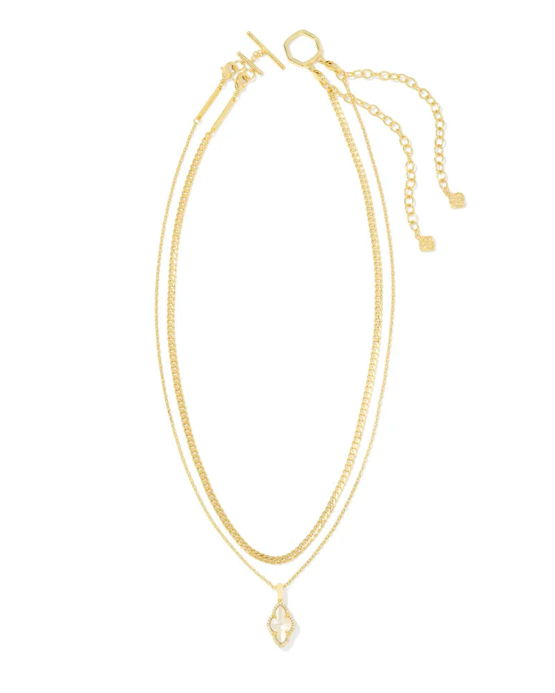 Kendra Scott | Abbie Gold Pave Frame Multi Strand Necklace in Ivory Mother-of-Pearl