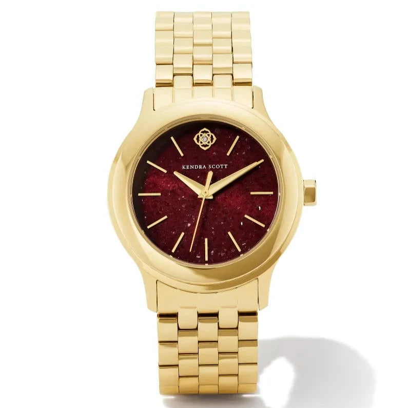 Kendra Scott | Alex Gold Tone Stainless Steel 35mm Watch in Burgundy Quartz