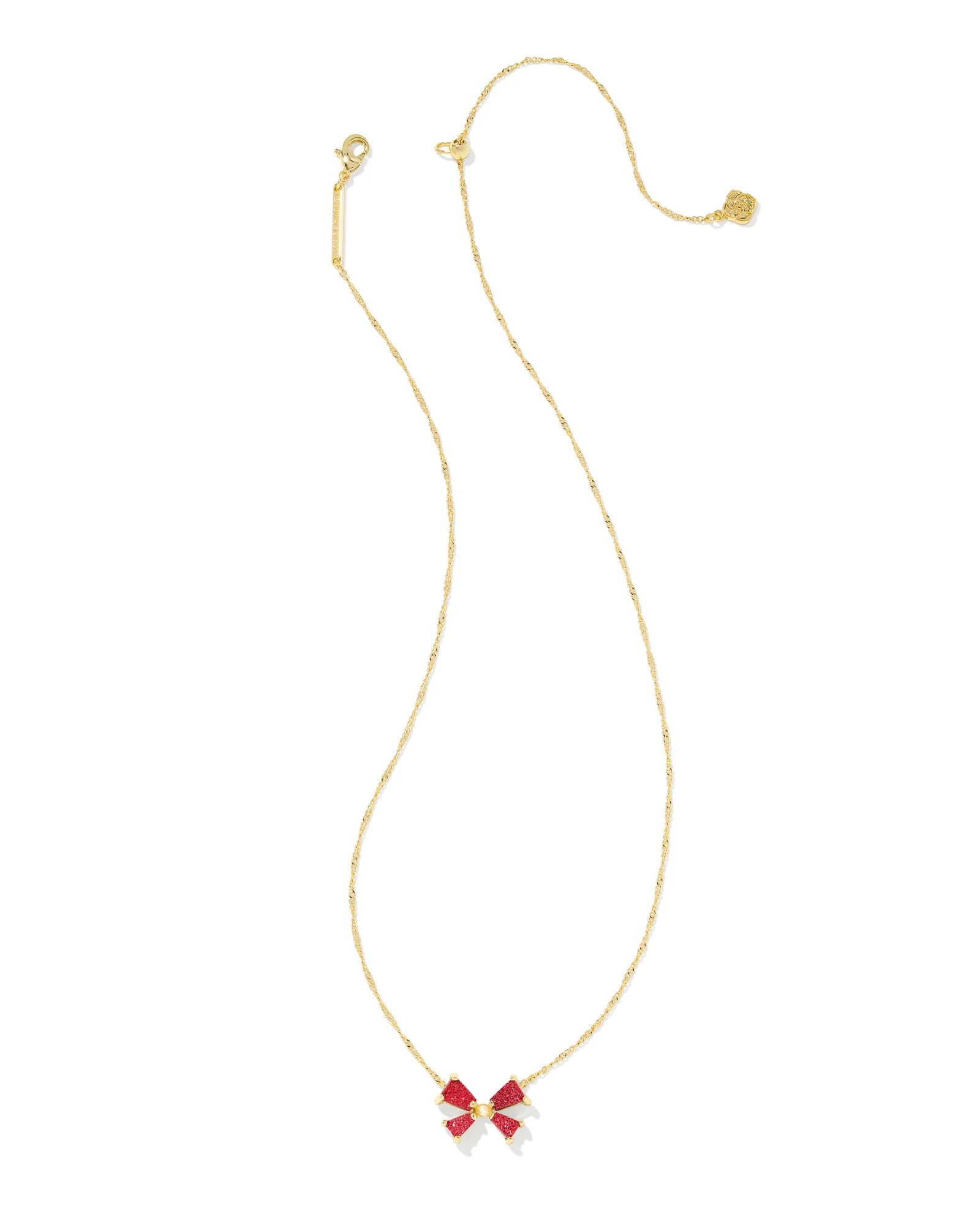 Kendra Scott | Blair Gold Bow Small Short Pendant Necklace in Bright Red Drusy