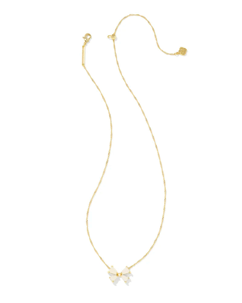 Kendra Scott | Blair Gold Bow Small Short Pendant Necklace in Iridescent Drusy