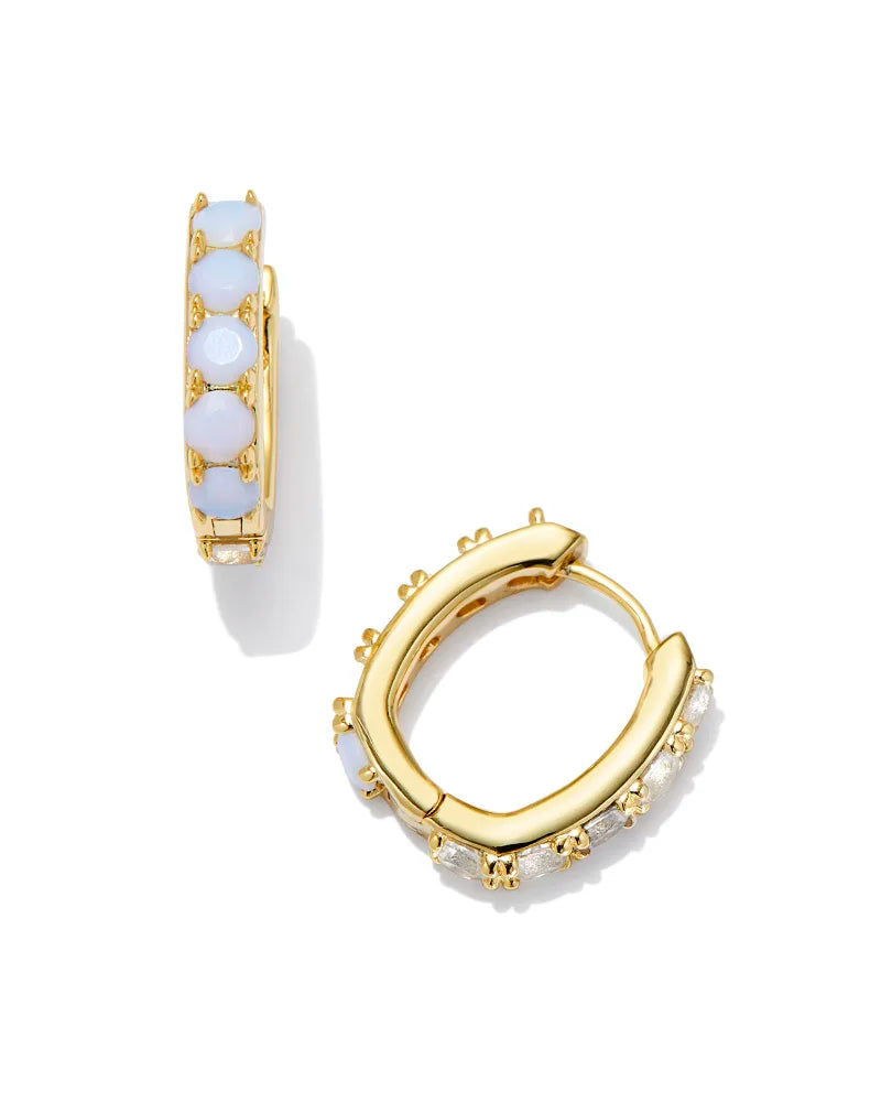 Kendra Scott | Chandler Gold Huggie Earrings in White Opalite Mix - preenteronline