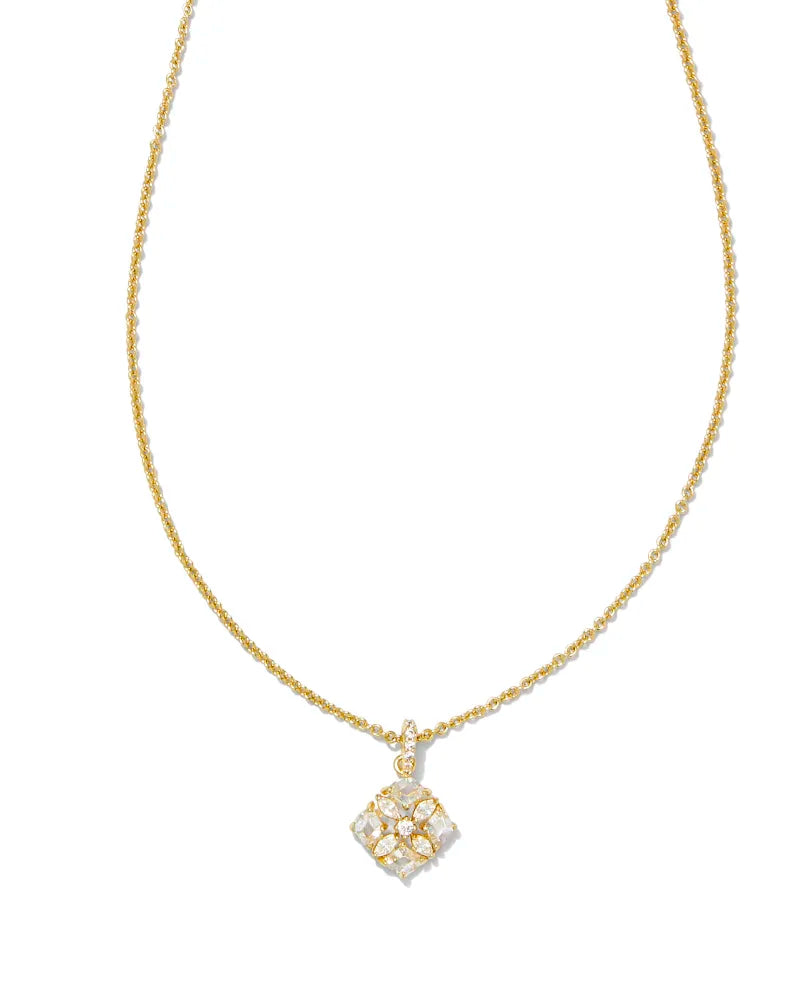 Kendra Scott | Dira Gold Crystal Short Pendant Necklace in White Crystal - preenteronline