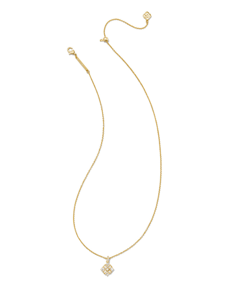 Kendra Scott | Dira Gold Crystal Short Pendant Necklace in White Crystal - preenteronline