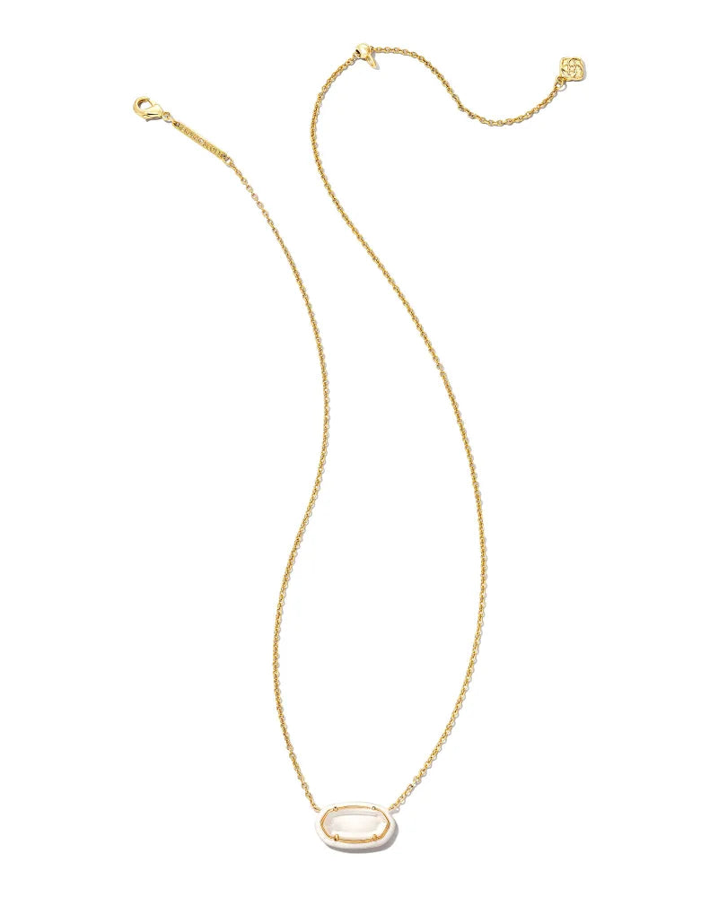 Kendra Scott | Elisa Gold Enamel Framed Short Pendant Necklace in Ivory Mix - preenteronline