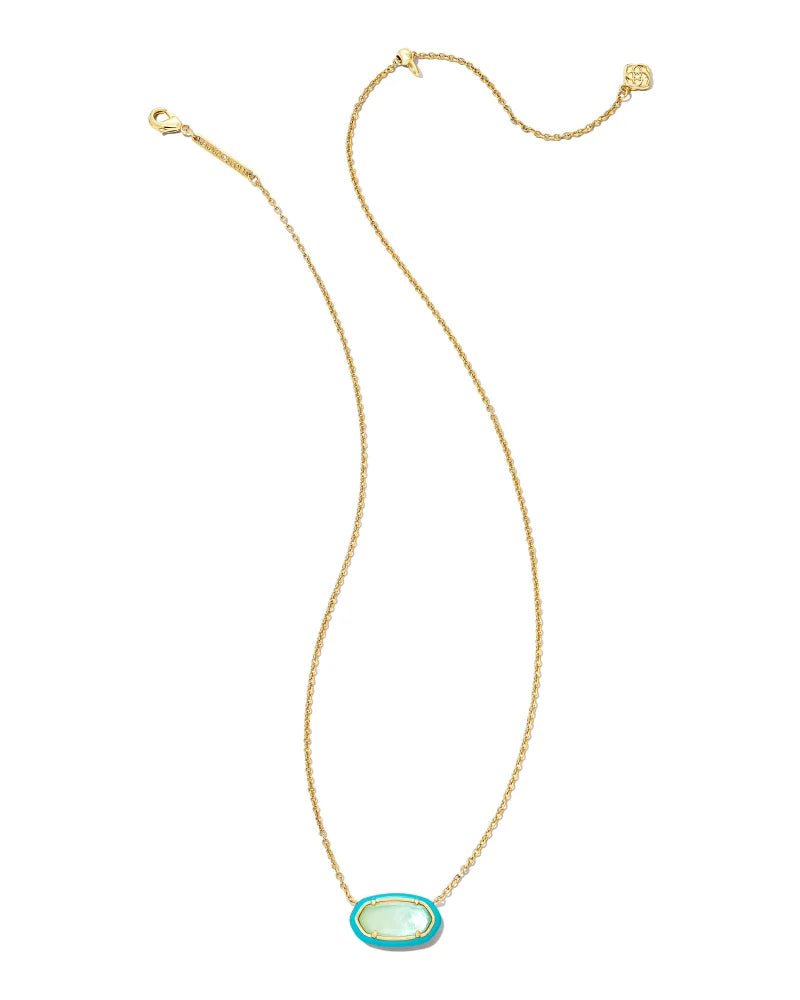 Kendra Scott | Elisa Gold Enamel Framed Short Pendant Necklace in Sea Green Ombre Illusion - preenteronline