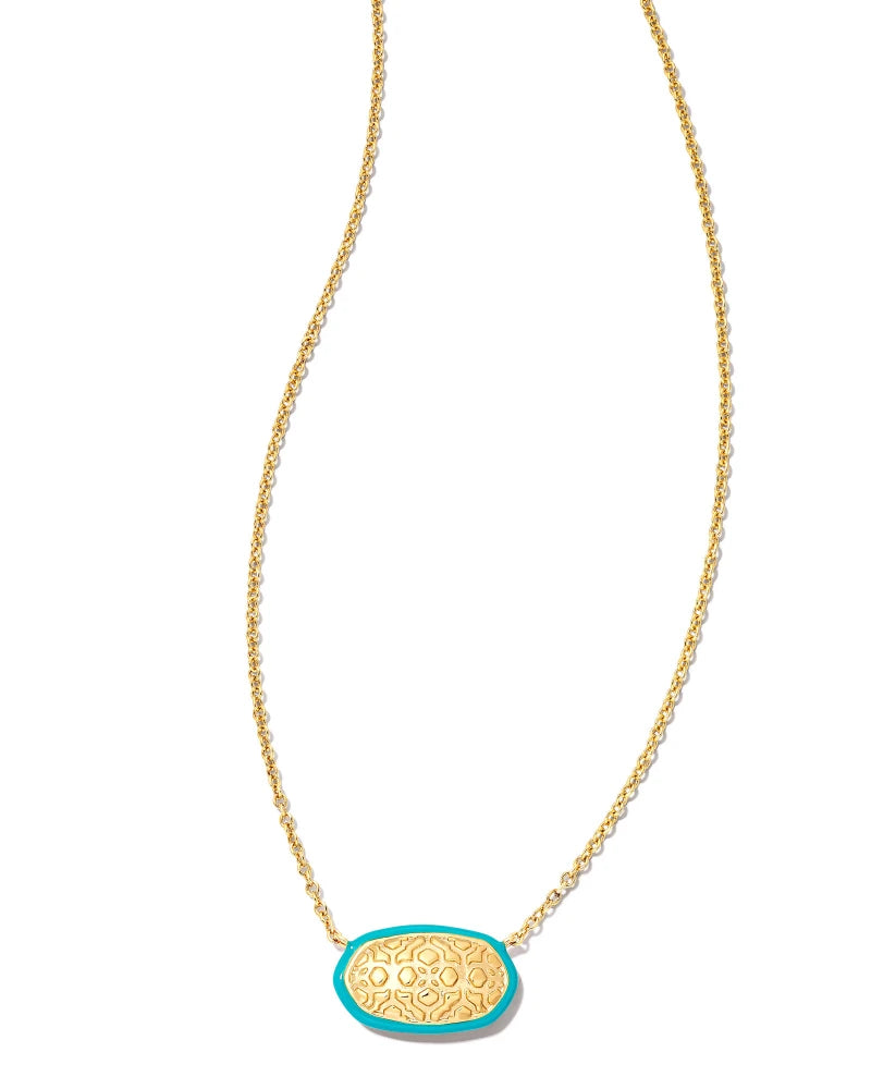 Kendra Scott | Elisa Gold Enamel Framed Short Pendant Necklace in Sea Green Ombre Illusion - preenteronline