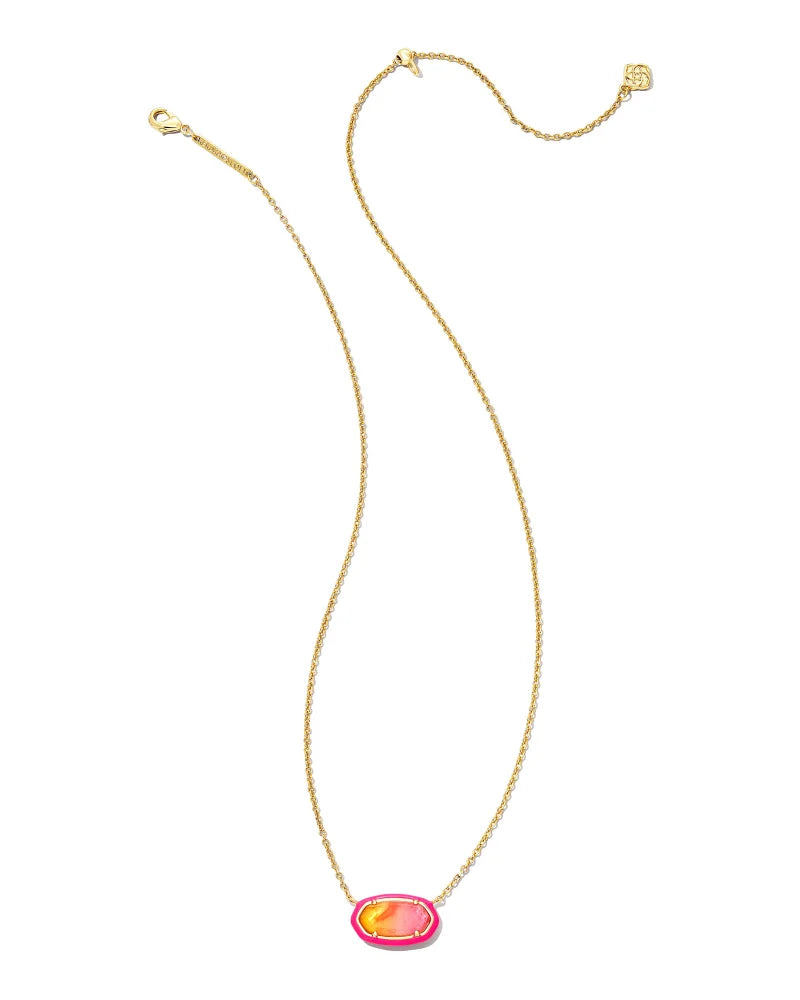 Kendra Scott | Elisa Gold Enamel Framed Short Pendant Necklace in Sunset Ombre Illusion - preenteronline