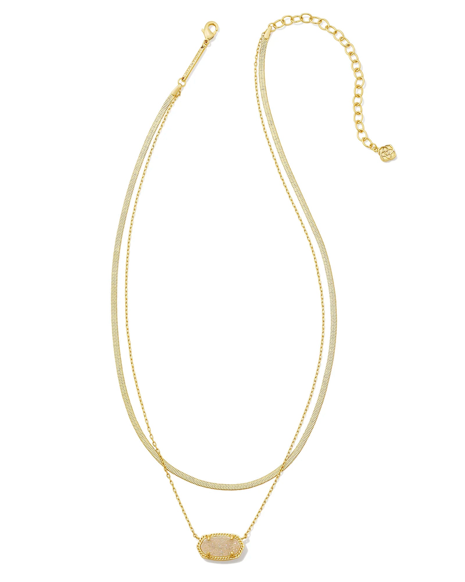 Kendra Scott | Elisa Herringbone Gold Multi Strand Necklace in Iridescent Drusy - preenteronline