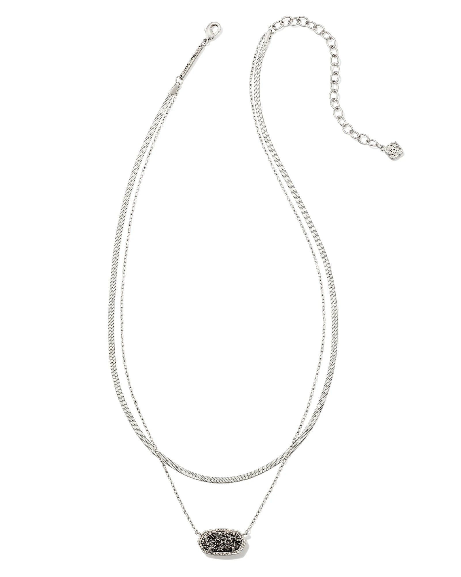 Kendra Scott | Elisa Herringbone Silver Multi Strand Necklace in Platinum Drusy - preenteronline