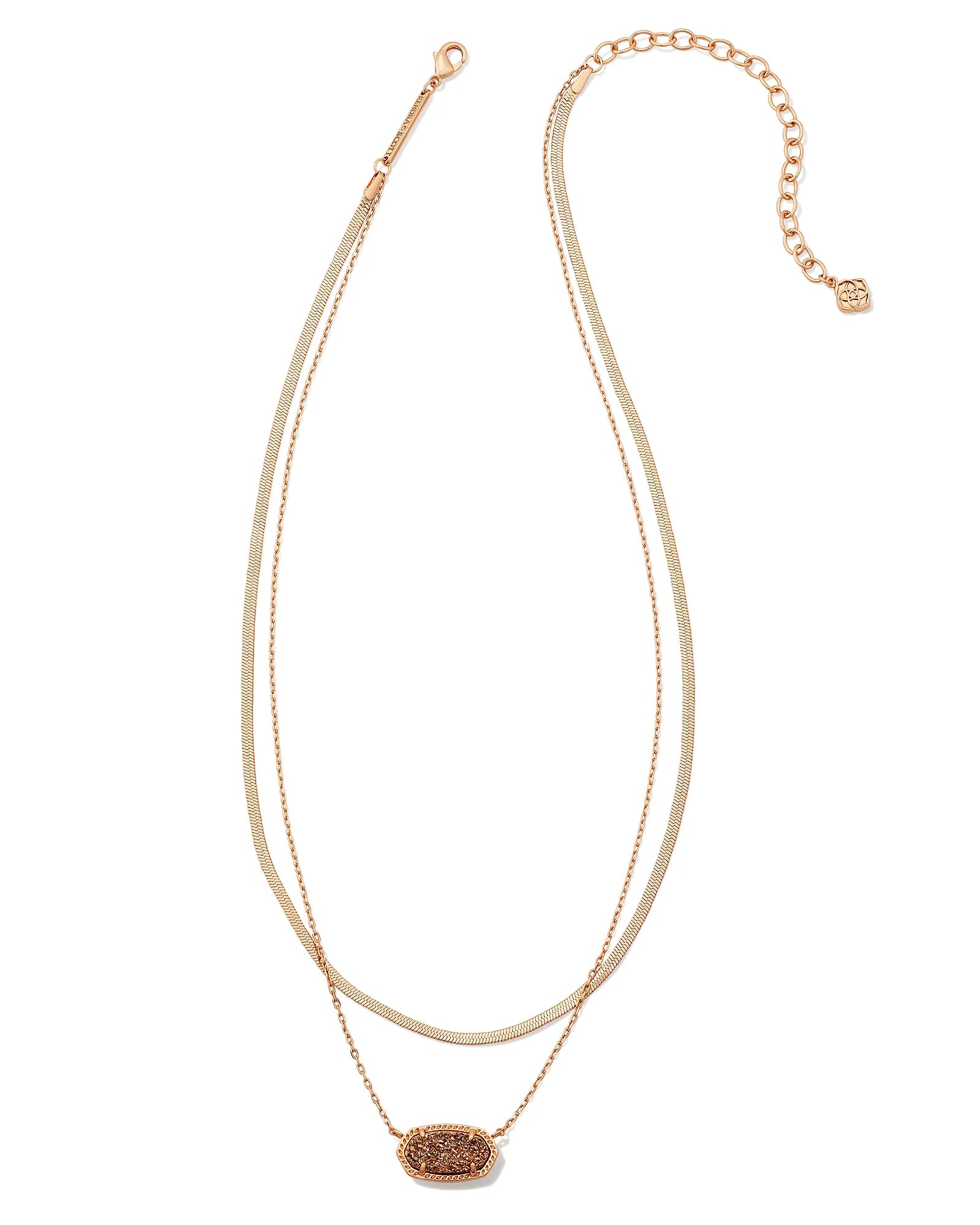 Kendra Scott | Elisa Herringbone Rose Gold Multi Strand Necklace in Rose Gold Drusy - preenteronline