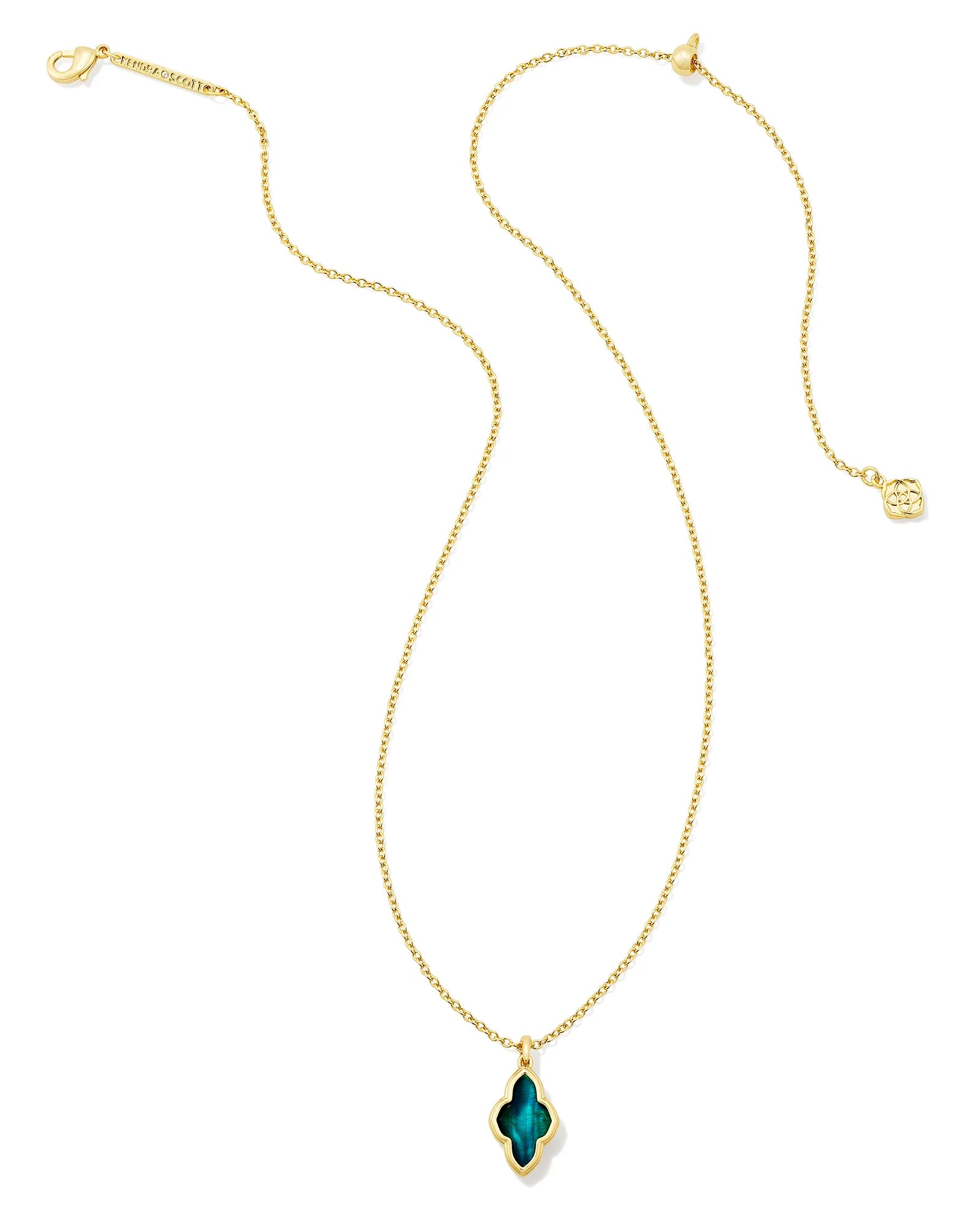 Kendra Scott | Framed Abbie Gold Short Pendant Necklace in Teal Tiger's Eye - preenteronline