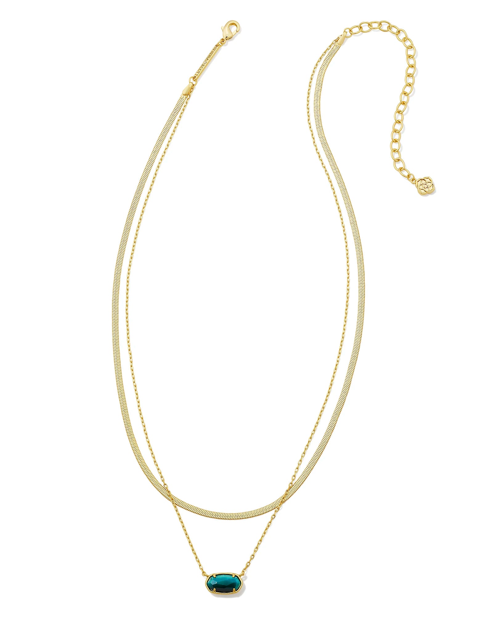 Kendra Scott | Grayson Herringbone Gold Multi Strand Necklace in Teal Tiger's Eye - preenteronline