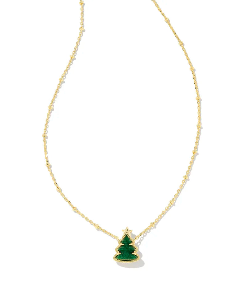 Kendra Scott | Holiday Christmas Tree Gold Short Pendant Necklace in Green Quartzite