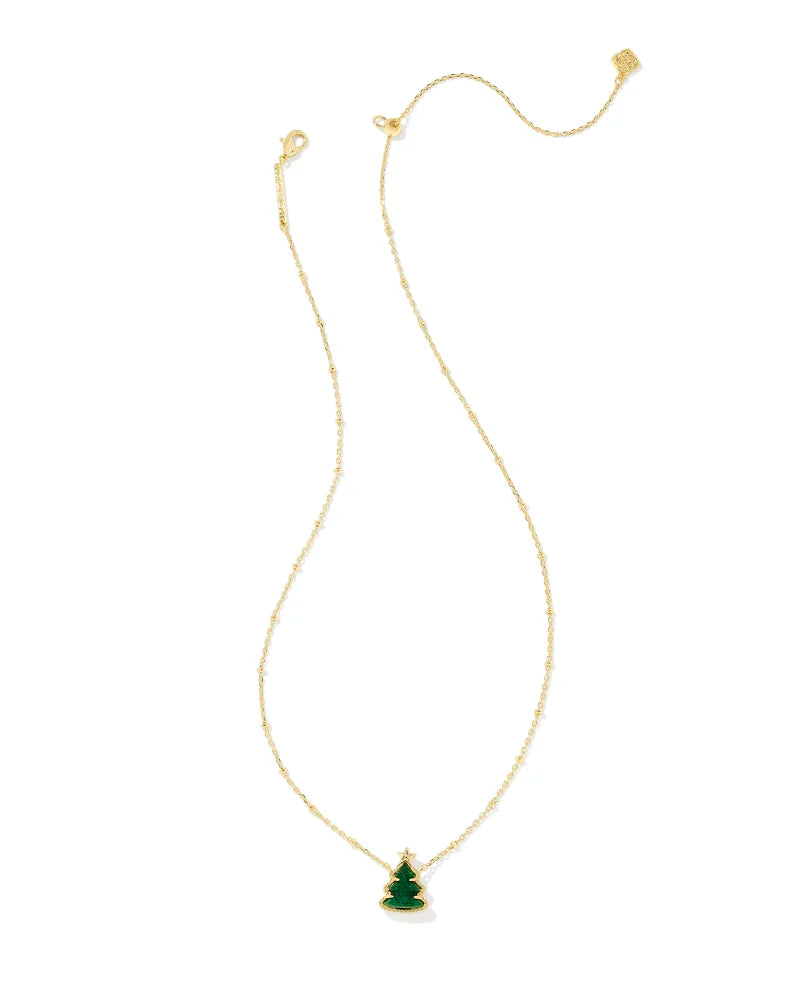 Kendra Scott | Holiday Christmas Tree Gold Short Pendant Necklace in Green Quartzite