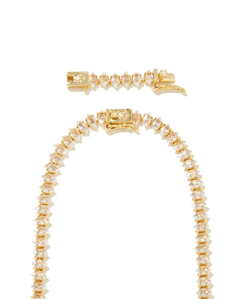 Kendra Scott | Larsan Gold Tennis Necklace in White Crystal - preenteronline