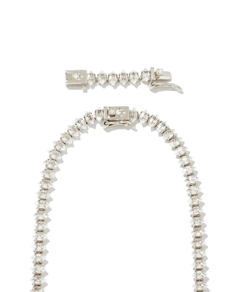 Kendra Scott | Larsan Silver Tennis Necklace in White Crystal - preenteronline