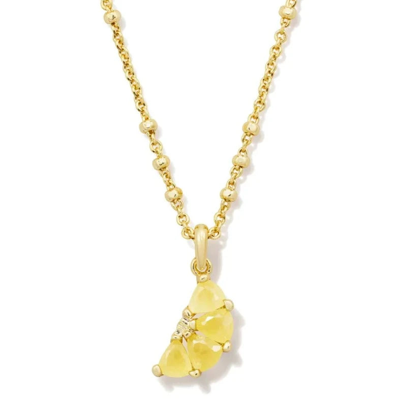 Kendra Scott | Lemon Gold Short Pendant Necklace in Yellow Opalite Glass