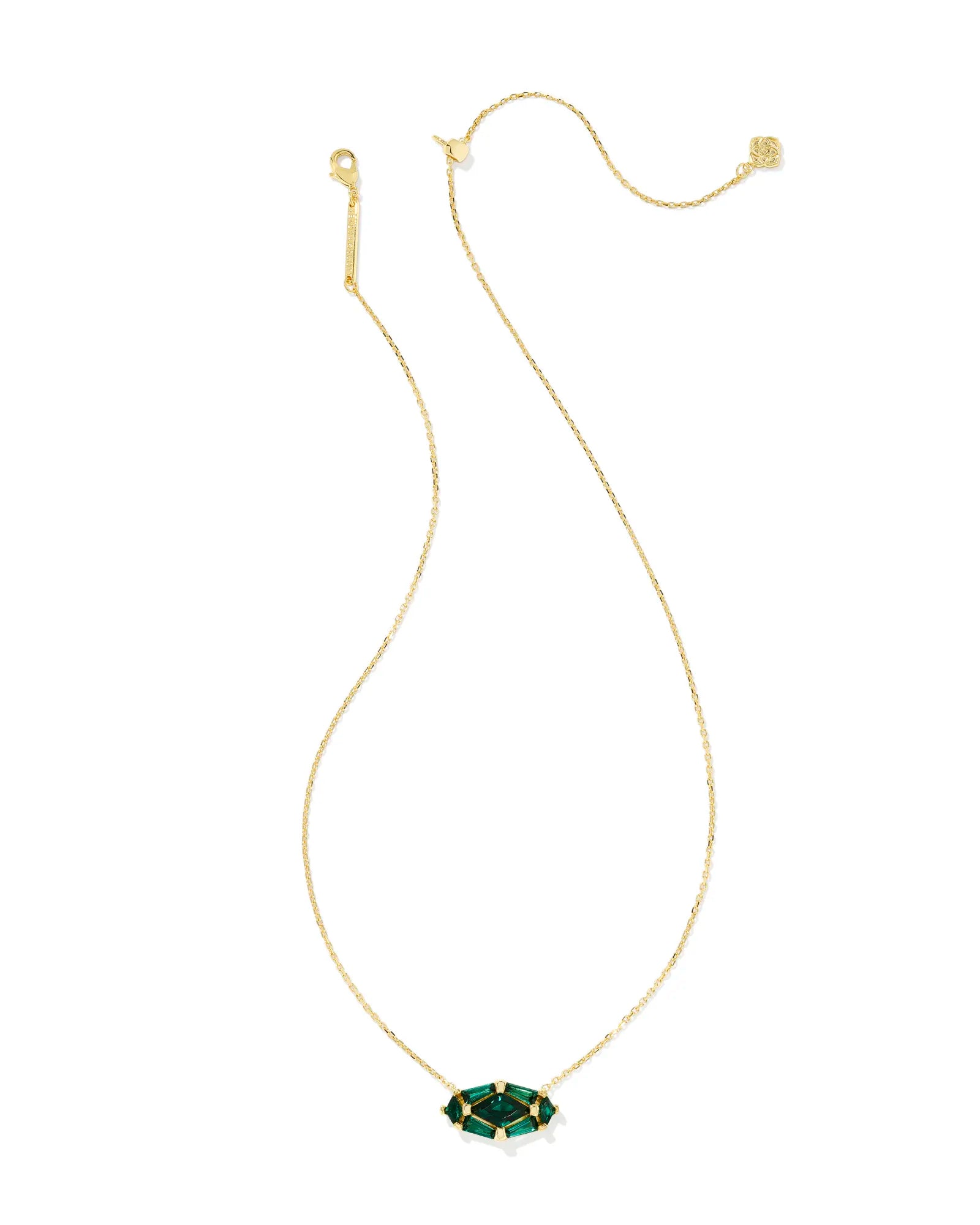 Kendra Scott | Lindy Rae Elisa Gold Short Pendant Necklace in Emerald Green Crystal