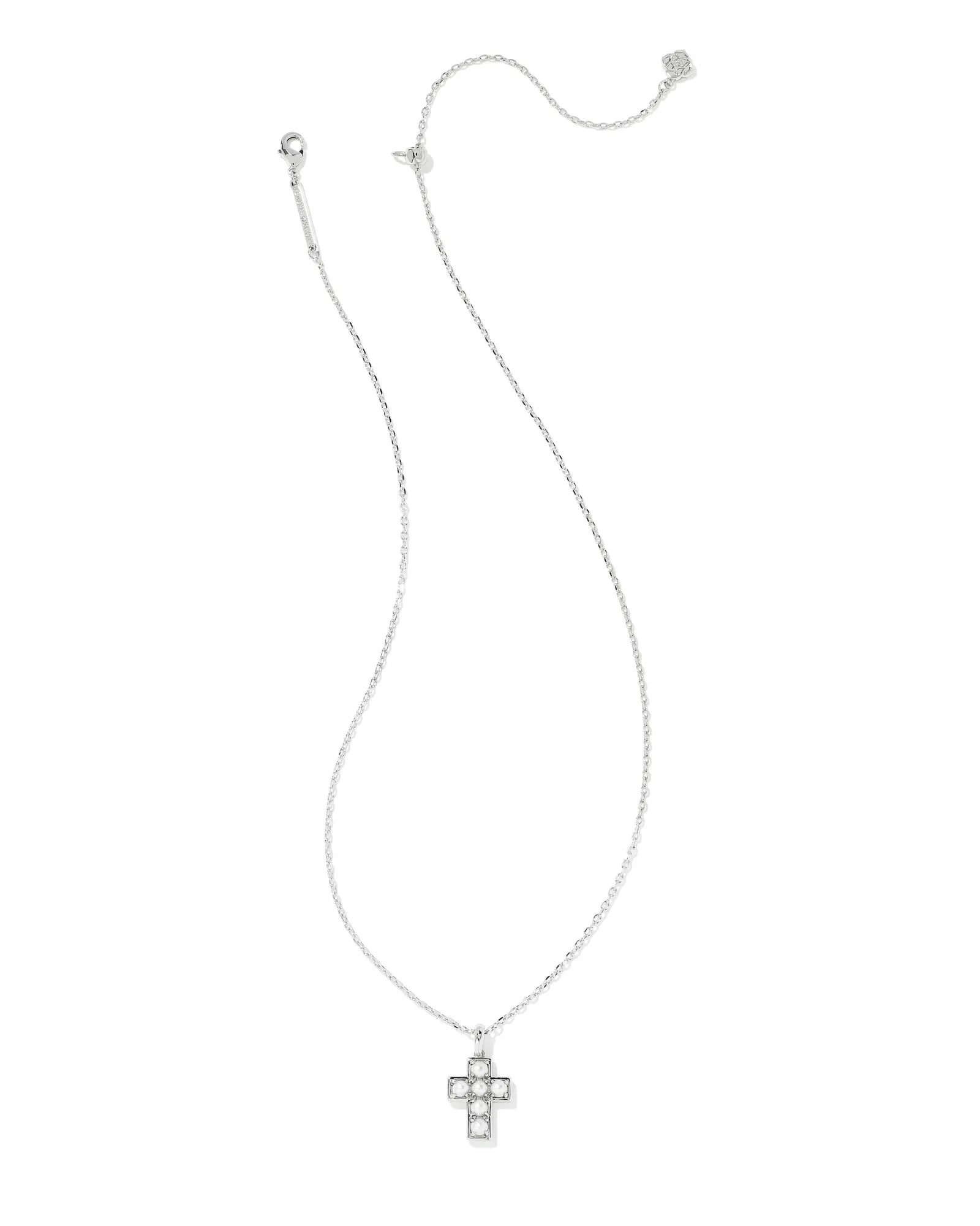 Kendra Scott | Pearl Silver Cross Short Pendant Necklace in White Pearl