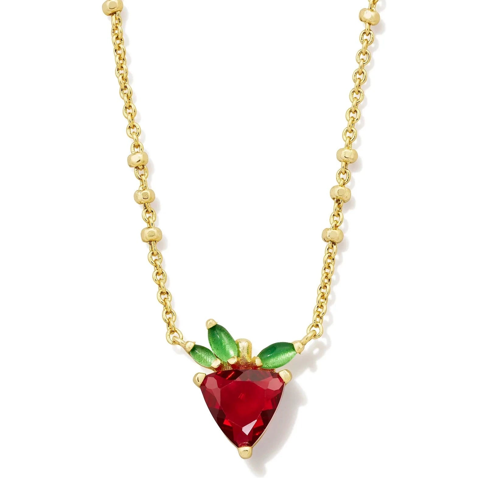 Kendra Scott | Strawberry Gold Short Pendant Necklace in Dark Pink Crystal