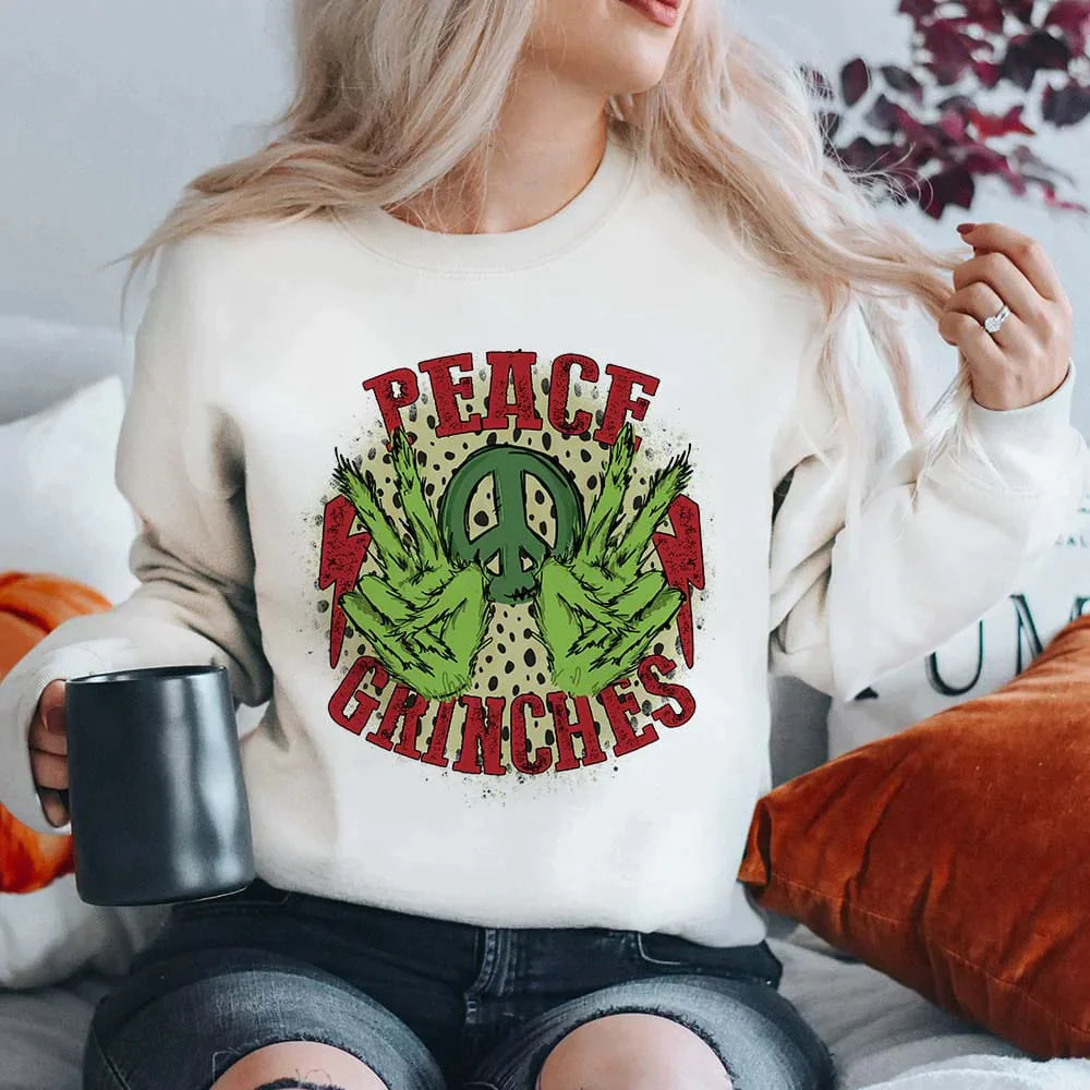 Online Exclusive | Peace Grinches Long Sleeve Graphic Fleece Sweatshirt in White - preenteronline