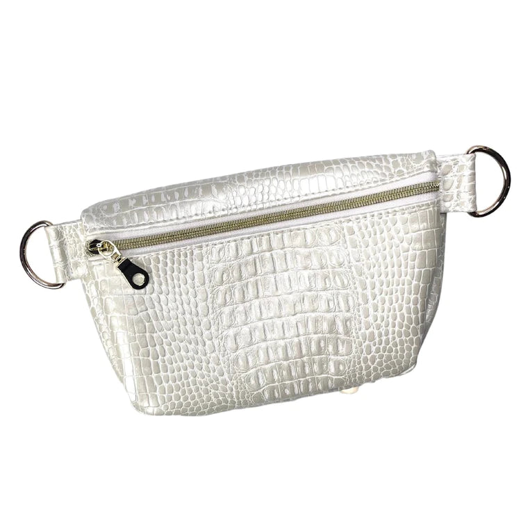 Makeup Junkie | Shade of Pearl Sidekick with Back Zipper in Pearl White Croc Print - preenteronline