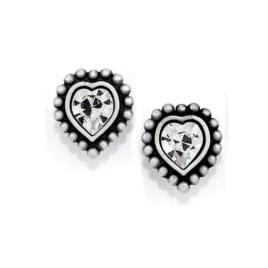 Brighton | Silver Tone Shimmer Heart Mini Post Earrings in Clear Crystal - preenteronline