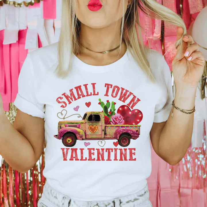 Online Exclusive | Small Town Valentine Short Sleeve Graphic Tee in White - preenteronline