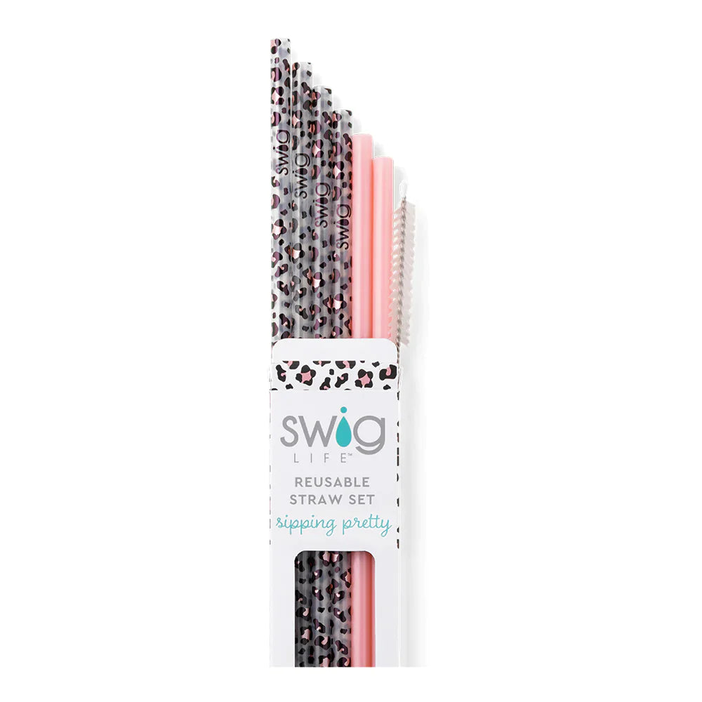 Swig | Luxy Leopard + Blush  Reusable Straw Set - preenteronline