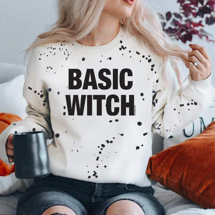 Online Exclusive| Basic Witch Long Sleeve Halloween  Graphic Sweatshirt in Black - preenteronline