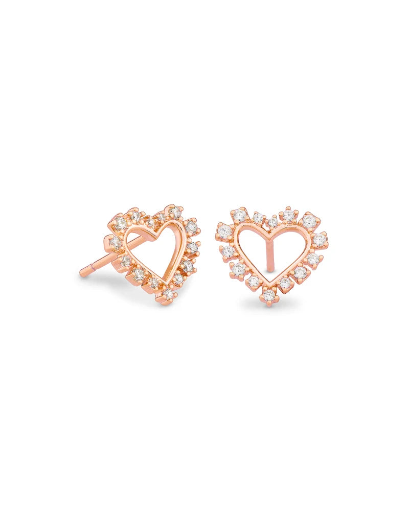 Kendra Scott | Ari Heart Rose Gold Stud Earrings in White Crystal - preenteronline