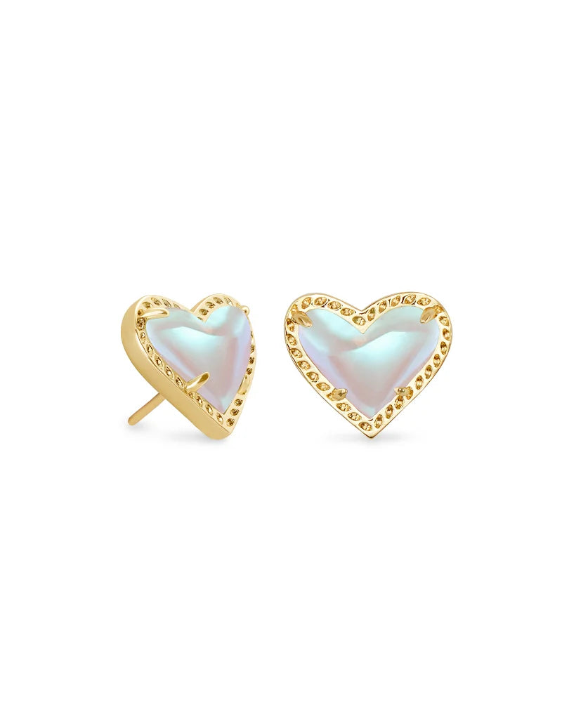 Kendra Scott | Ari Heart Gold Stud Earrings in Dichroic Glass - preenteronline